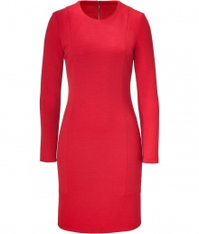 Inject a radiant edge into your work look with Josephs bright red long sleeved wool shift - Round neckline, long sleeves, exposed metal back zip, paneled seaming - Tailored fit - Wear with streamlined accessories in soft nude shades