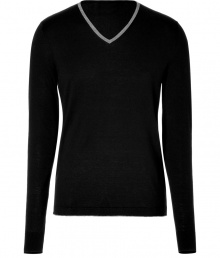 Cover up in luxe style with this slim fit V-neck pullover from Hugo - V-neck with contrasting band detail, long sleeves, slim fit - Style with jeans, chinos, or slim trousers