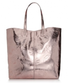 Take a shine to everyday accessorizing with this glossy-glam tote from Betsey Johnson. The spacious design is crafted with a romantic rose-embossed print, for an eye-catching look that'll carry you anywhere in style.