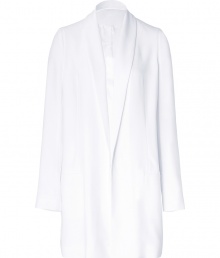 Achieve effortless cool style in this easy-to-style long jacket from Faith Connexion - Narrow lapels, V-neck, extra long sleeves, relaxed silhouette - Pair with a breezy blouse, wide leg trousers, and platform heels