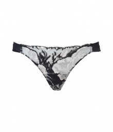 Delicate yet sultry, this lace-laden La Perla thong will add a sexy kick to any look - Scalloped semi-sheer lace front, opaque satin trim, sheer back - Perfect under form-fitting evening ensembles or pared with matching bras for stylish lounging