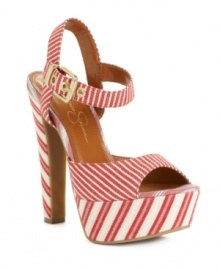 Americana charm meets sizzling summer style. The Papaya platform sandals by Jessica Simpson are ready for boardwalks and barbecues with their striped fabric design.