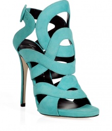 Bring bold style to your cocktail party-ready ensemble with these luxe sandals from Giuseppe Zanotti - Swirl-detailed front with multi-strap cut outs, ankle strap with buckle closure, high stiletto heel - Style with a floral mini dress, a boyfriend blazer, and a chain-detailed shoulder bag