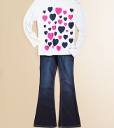 A basic long sleeved tee gets a sweet update with colorful hearts detail.CrewneckLong sleeves78% polyester/18% rayon/4% spandexMachine washMade in the USA