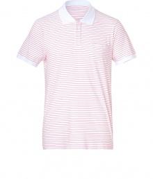 This preppy-cool staple gets a stylish revamping with this luxe polo from Marc Jacobs - Spread collar, concealed front button half placket, chest pocket, all-over stripe print, contrasting collar and cuffs, slim fit - Pair with jeans or chinos, a cashmere cardigan, and retro-inspired brogues