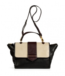 Add artful inspiration to your off-duty chic with this ultra-cool colorblock leather shoulder bag from Marc by Marc Jacobs - Front flap with cream-colored snake embossed leather and logo detailed closure, top zip closure, top carrying handle, convertible shoulder strap, wide body with narrow base - Perfect for a lunch date or early evening cocktails