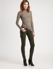 Back besom and cargo pockets update this rustic, skinny-leg essential. THE FITSkinny fitRise, about 8Inseam, about 30THE DETAILSZip flyCargo pocketsBack besom pockets64% lyocell/31% cotton/3% elastaneDry cleanMade in USA of Imported fabricModel shown is 5'10 (177cm) wearing US size 4.