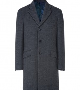 This classic driving coat from Etro injects classic dandy style to any ensemble - Wide notched lapels, three-button closure, flap pockets, slim straight cut, micro herringbone print, back vent - Pair with a cashmere pullover, slim trousers, and lace up dress shoes