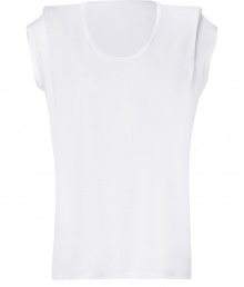 Stylish jersey top in white cotton blend - padded shoulders provide a hip cool silhouette - feminine crew neck - slim and figure hugging cut - modern luxurious top for parties or the club - pair with tight jeans, leather leggings or a pencil skirt