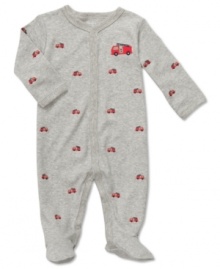 He'll have sweet dreams driving a fire engine truck in this sleeper by Carter's.