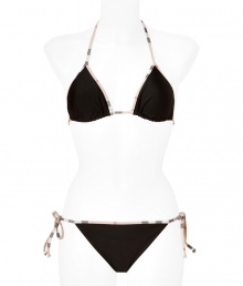 Work an iconic edge into poolside looks with Burberry Brits characteristic check-trimmed string bikini - Lightly padded top with checked string ties, bikini bottoms with checked side string ties - Medium coverage - Wear with sleek leather sandals and an oversized beach tote