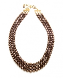 The rich golden brown hue of Charter Club's three-row simulated pearl nested necklace makes it ideally suited as an elegant look for fall. Crafted in gold tone mixed metal. Approximate length: 15 to 16 inches + 2-inch extender.