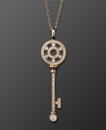 Unlock the secret to fabulous style, and more than a little sparkle! CRISLU's skeleton key pendant features a unique blend of 18k rose gold over sterling silver and dozens of twinkling micro pave-set cubic zirconia (3/4 ct. t.w.). Approximate length: 16 inches + 2-inch extender. Approximate drop: 1-9/10 inches.