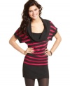 Bright stripes and an oversized cowl neck make this tunic-style sweater from BCX a style you'll want to cozy-up to.