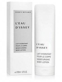 L'Eau d'Issey Body Care Moisturizing Body Lotion. A light, flowing emulsion, like an elixir that soothes skin cells. Enriched with soft touch powders, it envelops the skin in a silky balm. It acts like a natural moisture booster, immediately hydrating and softening the skin. 6.7 oz. 