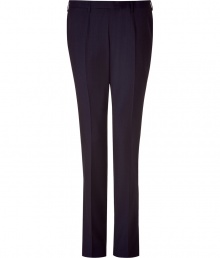 Inject urbane sophistication to your workweek style with these luxe wool pinstripe pants from Baldessarini - Flat front, seaming detail, on-seam pockets, back welt pockets with buttons, slim fit - Style with a matching blazer, a printed button down, and classic lace up brogues