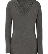 Easy to style and effortlessly chic, this draped neck top from Majestic is a new-season must-have - Draped cowl neckline, long sleeves, slim fit, long body - Pair with skinny jeans, a boyfriend blazer, and ankle booties