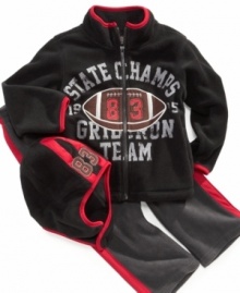 Celebrate game season! Nannette's polar fleece set with have him nice and cozy when he's rooting for the home team.