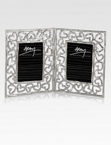 Finding inspiration from the imagery that floats around classic storytelling, this charming double frame is crafted from hand-forged, nickel-plated metal by one of America's premier metalwork artists.From the Heart CollectionNickel-plated metalFits 2 X 3 photos7H X 4WImported