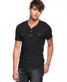 Keep your t-shirt style current with this pocket henley from Kenneth Cole Reaction.