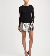 Glisten away in this daring, metallic leather mini skirt. Slash pocketsAbout 13 longLeatherDry clean with leather specialistImportedModel shown is 5'9 (175cm) wearing US size 4.