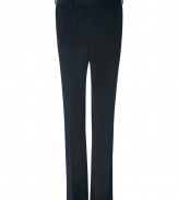 Lend some dandyish style to your office or off-duty look with these versatile corduroy pants from Baldessarini - Flat front with button tab, belt loops, on-seam pockets, back welt pockets with buttons, straight leg with crease details - Style with a matching blazer or a cashmere pullover and a leather jacket