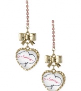 Support a worthy cause in style. The I'm a Survivor linear drop earrings from Betsey Johnson are crafted from gold-tone mixed metal, and feature accents in the iconic pink. Approximate drop: 2-1/2/ inches.