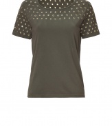 With its easy fit and cool peek-a-boo eyelet embellishment, Josephs cotton tee is an edgy choice for dressing up your casual daytime looks - Wide neckline, short sleeves, gold-toned eyelet-embellished top - Loosely fitted - Wear with leather leggings and favorite flats