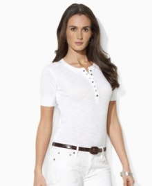 Rendered in airy cotton, Lauren Jean Co.'s tee is finished with a chic snapped placket.