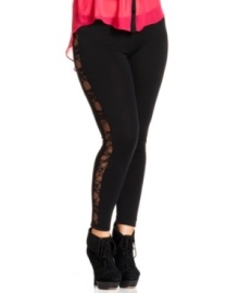 Lace insets lend a sassy feel to ING's plus size leggings-- pair them with the season's hottest tops!