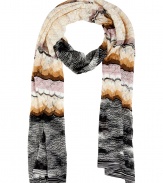 Work a chic retro edge into your outfit with Missonis multicolored knit scarf - Variegated knit border - Wear with a cropped leather jacket and brightly hued leather accessories