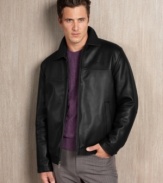 If classy and laid-back is the look you're going for, this leather jacket from Perry Ellis is your answer.