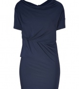 Super flattering and equally exquisite, Donna Karans draped jersey top guarantees a luxe feminine edge to your look - Draped neckline, short sleeves, one dropped shoulder, asymmetrical cut - Long, form-fitting silhouette - Wear with everything from pencil skirt and pin heels to leather leggings and moto boots