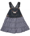 Denim and plaid make a darling pair in this sweet overall dress from Osh Kosh.