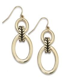 Iconic style to stand the test of time. Lauren by Ralph Lauren's classic drop earrings feature doubled oval links with a textured accent in 14k gold-plated mixed metal. Approximate drop: 1-1/2 inches. Approximate diameter: 3/4 inch.