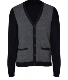 Inject a modern edge into your contemporary knitwear collection with Rag & Bones cool two-tone cardigan - V-neckline, long sleeves, front slit pockets, fine ribbed trim, button-down front, black back - Contemporary slim fit - Wear with tees and jeans, or over button-downs and slim cut trousers