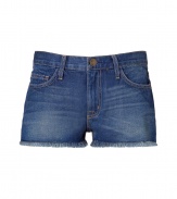 Casual yet stylish, these leg-baring jean shorts from Current Elliot inject pared-down glam into your warm weather look - Classic five-pocket style, mini length, frayed hem - Style with a high-low hem top, a loose knit cardigan, and wedges