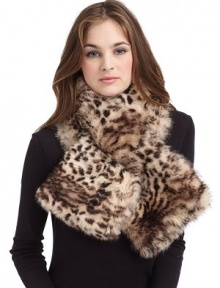 THE LOOKGorgeous rabbit fur dyed in a light leopard printPull through design with one end slipping through slitTHE FIT40W X 7HTHE MATERIALDyed rabbit furFully linedCARE & ORIGINDry clean by fur specialistImportedFur origin: China