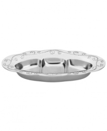 With a feminine edge and pretty perforated detail, the French Perle relish tray holds snacks, dips or toppings with decidedly vintage charm. In pure aluminum, it's a brilliant complement to French Perle dinnerware. Qualifies for Rebate