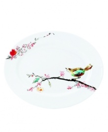 Make your favorite dish sing with the bright watercolor-inspired birds and florals of Chirp from Lenox Simply Fine dinnerware. The dishes including this irresistible serving platter are as durable as they are stylish, and are made of chip-resistant bone china. Qualifies for Rebate