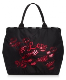 Easygoing with some urban cool, this tote from LeSportsac is the ultimate bag about town. Spacious, sequin splashed with pockets aplenty, it flaunts free-spirited city girl style.