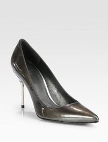 A metal heel upgrades this classic point toe silhouette of gleaming patent leather. Metal heel, 3¾ (95mm)Patent leather upperPoint toeLeather lining and solePadded insoleImported