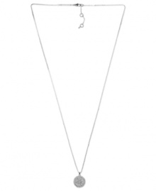 Understated appeal. Michael Kors' necklace, crafted from silver ion-plated steel, features a concave glass pave pendant for a subtle, yet stylish, statement. Approximate length: 30 inches + 2-inch extender. Approximate drop: 3/4 inch.