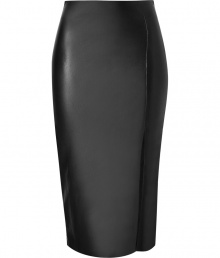 The ultimate leather skirt, this figure-hugging version from Jitrois boasts a streamlined silhouette and a comfortable stretchy fit - Classic pencil silhouette, front slit, midi-length, concealed back zip closure - Pair with a silk blouse, classic pumps, and a studded clutch