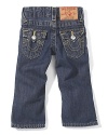 True Religion Baby Billy jeans. Straight leg unisex baby jeans. Adjustable waistband.