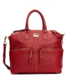 Front zip pockets add handy functionality to Dooney & Bourke's Dillen satchel in soft pebbled leather.