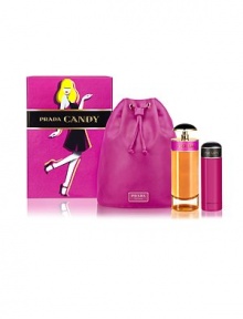 Prada Candy is instantly seductive- pure pleasure wrapped Win impulsive charm. Magnified by white musks, noble benzoin comes together with a modern Caramel accord to give the fragrance a truly unique signature. Set includes: Eau de parfum spray, 2.7 oz.; Body Lotion, 2.5 oz. and a pink signature Prada Parfums drawstring pouch. 