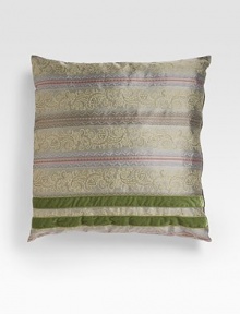 A gently textured accent pillow crafted with an elegant, French-inspired paisley jacquard design and passementerie detail. Zip closure 76% polyester/24% cotton; dry clean Polyfill 24 square Imported 