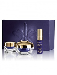 The Guerlain Orchidée Impériale Discovery set contains a full size eye creme and a deluxe sample of the creme and the serum in a modern, re-usable cardboard coffret. Ideal set to discover the benefits of the Orchidée Impériale trilogy.