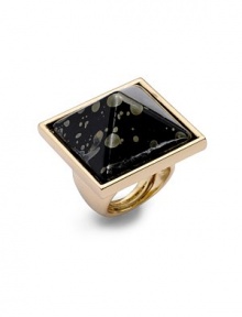 THE LOOKPyramid designResin with faux gold leaf watermark accents22k goldplated settingExpandable spring ring insert THE MEASUREMENTWidth, about 1¼ORIGINImported